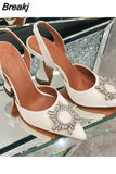Buckle Drill Women Pumps Office Lady High Quality Wedding Shoes Rose Red Satin High Heels Women Stiletto Sandals