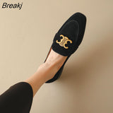 Square Head Retro Metal Buckle Heels Women Flat Shoes Fashion Solid Color Style Affordable Low Heel Loafers Womens
