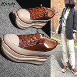 Chunky Sneakers Warm Casual Vulcanized Shoes Woman High Platform Boots 7CM Lace Up High Top Autumn Leather Fashion