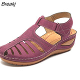 Summer Leather Vintage Sandals Buckle Casual Sewing Women Shoes Female Ladies Platform Retro Sandalias Plus