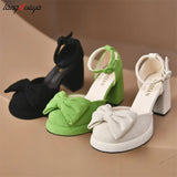 green Heels Shoes for Women Summer Fashion Square Head Buckle Mary Jane Shoes Outdoor Party Chunky Sandals Zapatos De