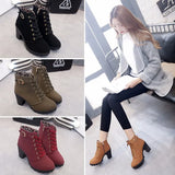 New High Heel Thick Heel Casual Women's Boots Platform Ankle Boots Round Head Side Zipper Lace Ankle