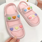 Heart Decoration Platform Sandals for Women Summer 2023 Eva Soft Sole Baech Slippers Woman Anti-Slip Pink Slides