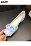 for Women 2023 with Medium Heels Ladies Summer Footwear Square Toe Yellow Discount Spring A Y2k Fashion Chic Point