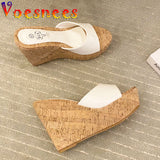 Women Slipper Shoes Fashion Summer Casual 12CM Wedges High-Heeled Shoes 2023 New One Word Band Concise Classics