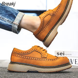 Genuine Leather Shoes Men Footwear Man Brogues Autumn Early Winter Cow Leather Mens Casual Shoes Flat Black Yellow