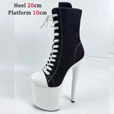 Sexy Combat Fetish 8 Inch High Heels Platform Ankle Boots Women Winter Gothic Shoes 20CM ArmyGreen Pole Dancing