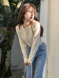 Knitted Sweater Women Korean Fashion Fake Two Pullover Office Lady 2023 Autumn Elegant Long Sleeve Crop Tops Pure