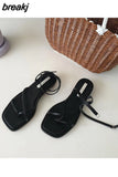 New Summer Women Sandals Fashion Square Toe Flat Heel Ankle Strap Shoes Narrow Band Casual Slides Green Sliver Female