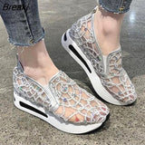 Summer Loafer Shoes Lace Mesh Small White Shoes Casual Set Foot High Heels Shoes Increase Platform Women's sneakers