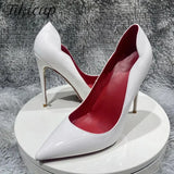 Curl Cut Women Solid Black Patent Pointy Toe High Heel Shoes Elegant Pumps Customize Stilettos Size 46 8cm 10cm