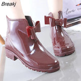 New Fashion Women Rain Boots Fashion Non-Slip Women's Water Shoes Flat Bottom Women Velvet Short Tube Warm