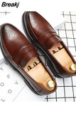 Brand Penny Loafers men Casual shoes Slip on Leather Dress shoes big size 38-46 Brogue Carving loafer Driving