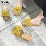 New Summer 7cm Platform Wedge Slippers Women Shoes Butterfly-knot Clog Fabric Bow Mules Flip Flop Light