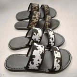 Breakj Women 2025 New Large-Size Leopard Rivet Flat Bottom Wearing Beach