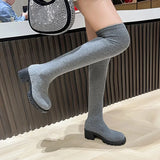 Sexy Slim Over The Knee Stretch Socks Boots Women 2023 Autumn Thick High Heels Long Boots Woman Anti-slip Platform