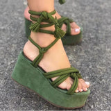 Breakj Summer New Large-Size Thick-Sled Strap Sandals Toe Round-Headed Rope Strap Fashion