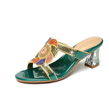 Diamond Sandals, Women's High-Heeled Slippers, Summer Rough Heels With Diamond-Encrusted Crystals, Fashionable Heels, Sandals And