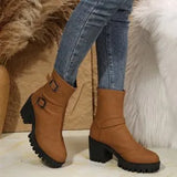 New Autumn And Winter New British Style Fashion Boots Belt Buckle Fashion High-Heeled Thick Match