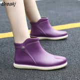 Women's Rain Boots Waterproof Rain Shoes Female Flat Galoshes Shoes Rubber Black Ankle Boots Slip on Fishing Shoes Woman
