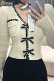 Knitted Pullover Office Lady 2023 Autumn Casual Long Sleeve Y2k Clothing V-neck Korean Style Fashion Slim Blouse