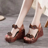 Summer New Fashion Sandals Women's Handmade Leather Flower Ethnic Style Ladies Single Shoes Summer Sandals 35-39