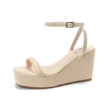 Sandals Espadrilles Platform 2023 Women's Clogs Wedge Suit Female Beige Heel Shoe Thick Square Toe Buckle Strap