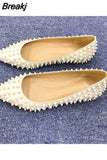Rivet Shoes Women Pointed Toe Party Wedding Brand Designer Shoes Black Red Rivet Spring Summer MD033