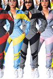 Patchwork Sporty Two Piece Sets Women Tracksuits Suits Zipper Coat Sweatshirt Cargo Pants 2pcs Outfits Sets