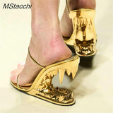 Metal Special-shaped High-heeled Women Sandals 2023 New Runway Woman Shoes Summer Double Thin Strap Open Toe