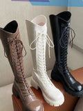 Brown Boots V-Mouth Knight Boots Small Thick-Legged Boots Fat Mm Tall Boots Around Tall Boots Thin Women's