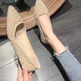 Pointed Toe Shoes Women Flat Ballet Mixed Color Soft Maternity Beaded Pointed Toe Flat Shoes Shallow Mouth