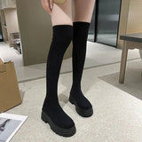 Chunky Platform Thigh High Boots Women Autumn Winter Stretch Knitting Socks Boots Woman Thick Bottom Long Botas