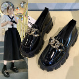 Women Spring New Black Platform Flats Shoes Women Loafers Slip on Boat Shoes Metal Chain Designer Casual Leather