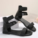 Braid Flat Heels Gladiator Sandals Women Summer Open Toe Non Slip Beach Sandles Woman Comfort Back Zipper Rome