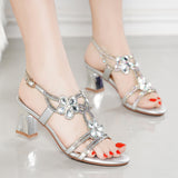 New Diamond Sandals In The Summer Of 2024 Wear Fairy High Heels, Thick Heels, Summer Fashion Non-Skid Crystal