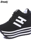 Flat Platform 9cm Height Increasing Casual Shoes Woman 2023 Spring New Hidden Wedge Sneakers Female Vulcanize