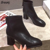 Brand Women Beige 7cm Block High Heels Ankle Boots 2023 Winter Female Square Toe Chelsea Boots High Quality Short
