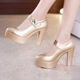 Women High Heels Block Heels Gold Silver Wedding Shoes Women Pumps 2023 Rhinestone 10cm Party Dress Shoe Plus Size