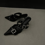 Breakj Summer ~ Pointed Belt Buckle Thin Belt Buckle Single Shoes Silver Back High Heel