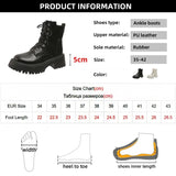 Women's Autumn Black PU Leather Ankle Boots Chunky Platform Combat Boots for Women 2023 Fashion Non Slip Motorcycle Shoes