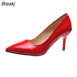 Women Shoes Pointed Toe Pumps Patent Leather Dress High Heels Boat Wedding Zapatos Mujer Black GLADIATOR Casual