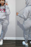 Two Piece Set Women Hooded Sweatsuits Fashion Pink Letter Leopard Print Tracksuit Casual Female Outfits Streetwear