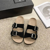 New Summer Women Slippers Fahsion Beach Cork Slippers Casual Double Buckle Non-slip Slides Women Slip On Flip Flop