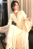 Pure Color Midi Dress Woman French Elegant Evening Party Dress Long Sleeve 2023 Spring One Piece Dress Korea Fashion