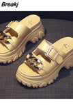 Slippers Heels Slipers Women Slides Fashion Platform High Soft 2023 Luxury Flat Rubber Casual PU Leisure Shoes Women