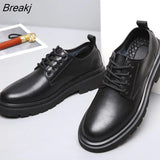 Fashion Genuine Leather Shoes Men Business Shoes Thick Sole Cow Leather Mens Casual Shoes Brand Male Footwear Black