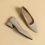 Women's Pointed High Heels Knit Breathable Comfortable Shallow Anti-skid Work Shoes Fashionable and Beautiful Square Heel