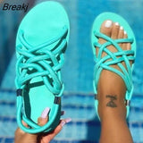 Size Women Sandals 2023 Summer Flat Women's Shoes Hemp Rope Set Foot Beach Sandals Outdoor All-match Casual