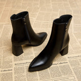 for Women 2023 Ankle Women's Boots Retro Modern Boots Women Solid Side Zip PU Sewing Pointed Toe Chunky Heel Ladies